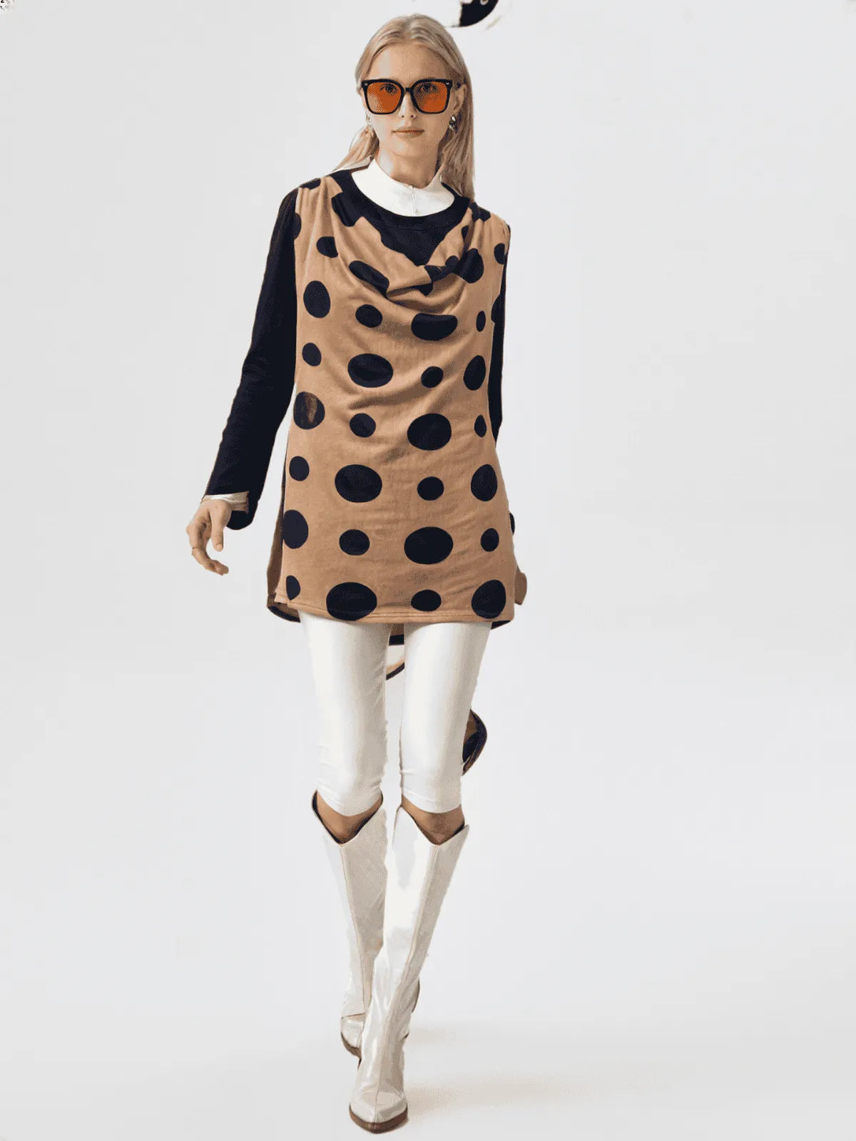 Black & Brown Polka Dots Sweater knit Top.