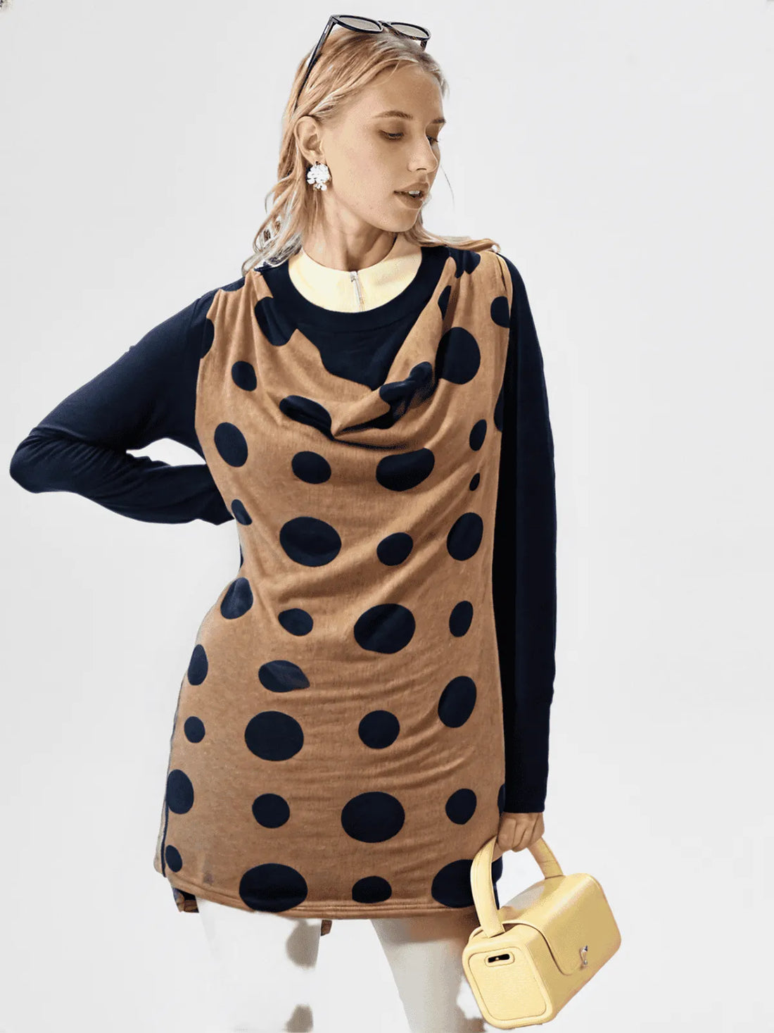 Black & Brown Polka Dots Sweater knit Top.