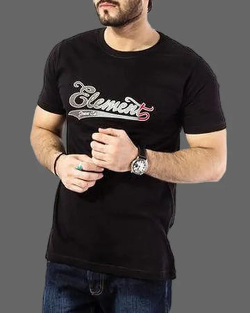 Black Tri-colour “Element” Printed Graphic Tee