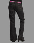 Black flared jeans on a white background