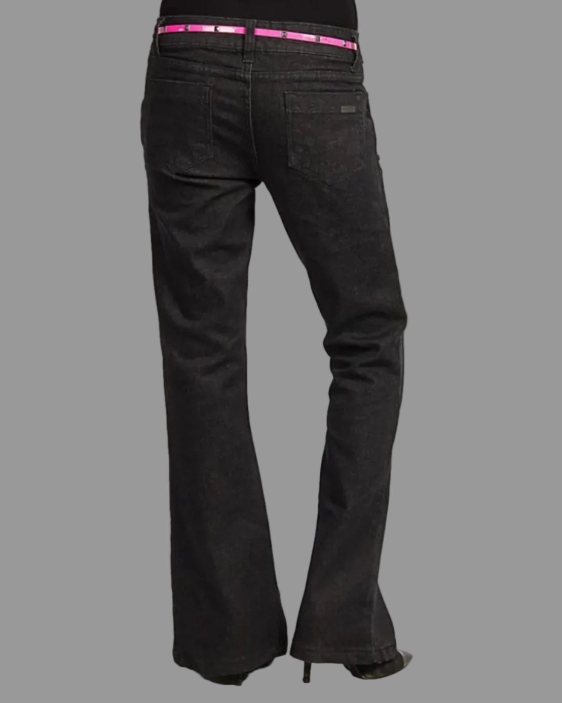 Black flared jeans on a white background