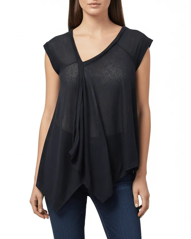 Black diagonal cut sweater knit top