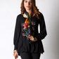 Black long-sleeve women's long-Top with Hot Fix-Rhinestones