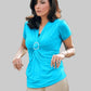 Blue knitted short sleeve fashion cross over top