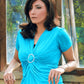 Blue knitted short sleeve fashion cross over top