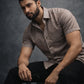 Linen shirt brown two-tone long sleeve
