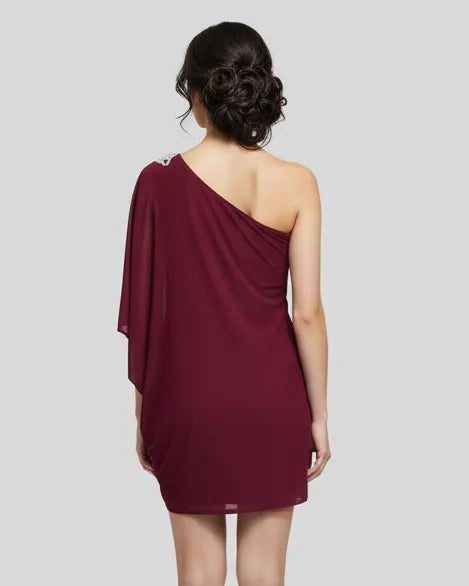 Burgundy Off-Shoulder Top with Crystal-Embellishment