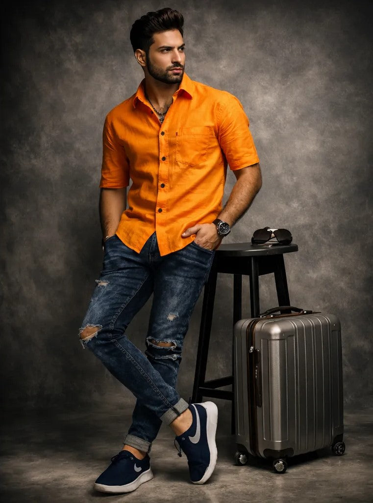Burnt Orange Irish Linen Shirt