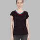 Cap sleeve knit top with two color piping around neck