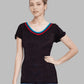 Cap sleeve knit top with two color piping around neck