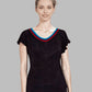 Cap sleeve knit top with two color piping around neck