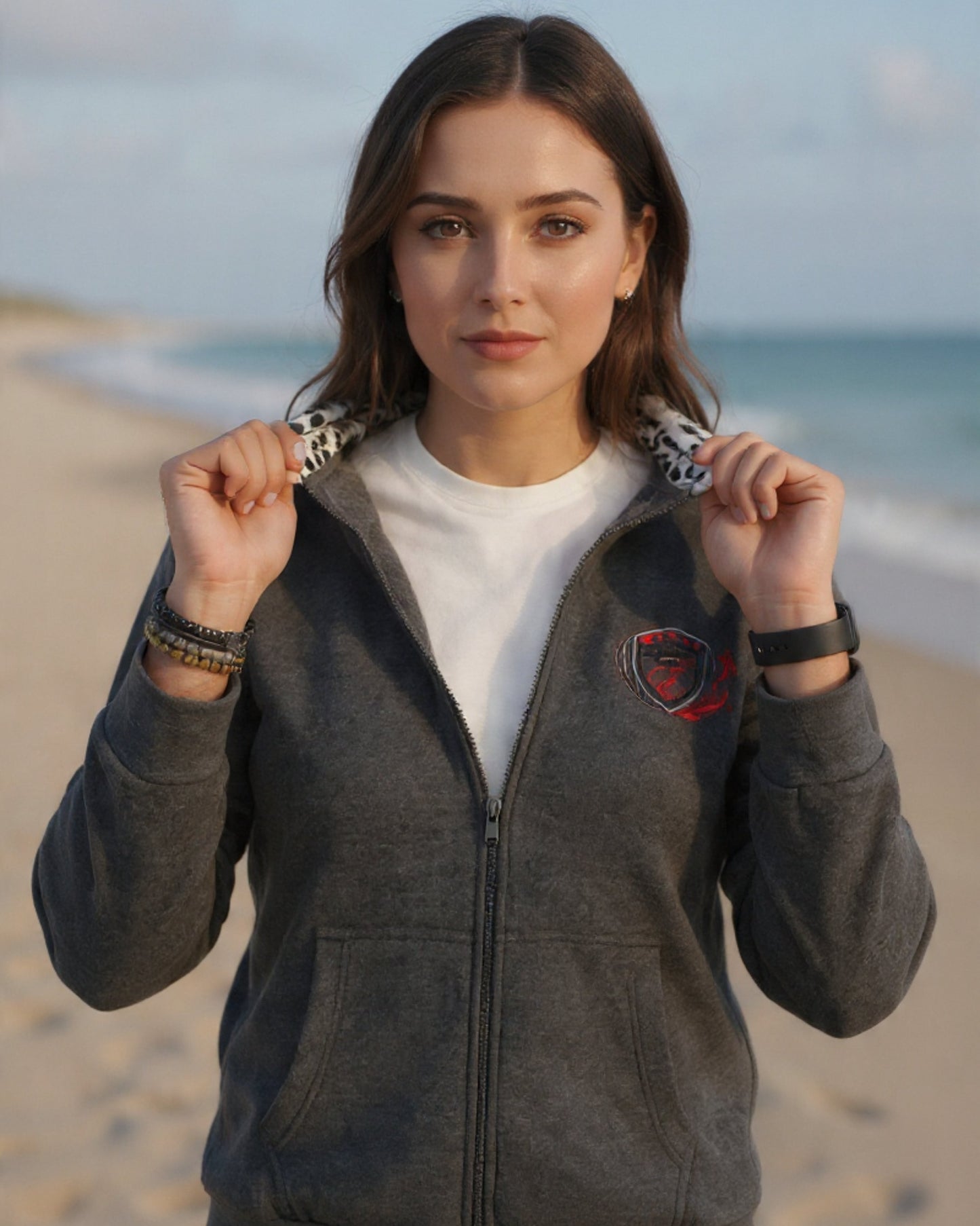 Unisex Charcoal Heather Hoodie with Animal Printed