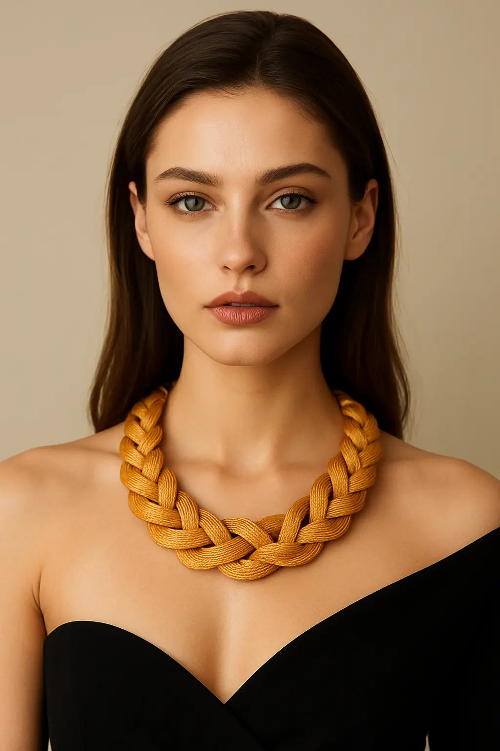 Thick Gold braided rope/cable statement Necklace