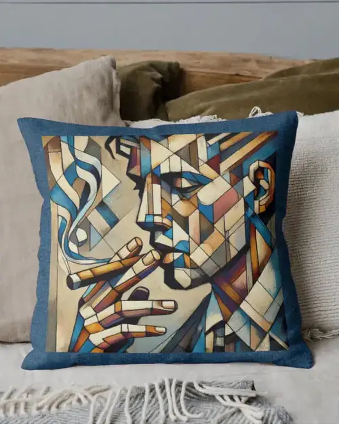 Decorative pillow inspired by Picasso painting - Cigar Smoking Abstract face print 