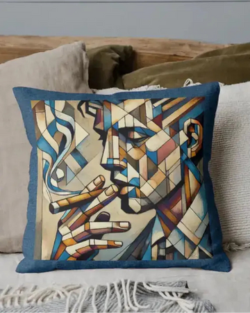 Decorative pillow inspired by Picasso painting - Cigar Smoking Abstract face print 