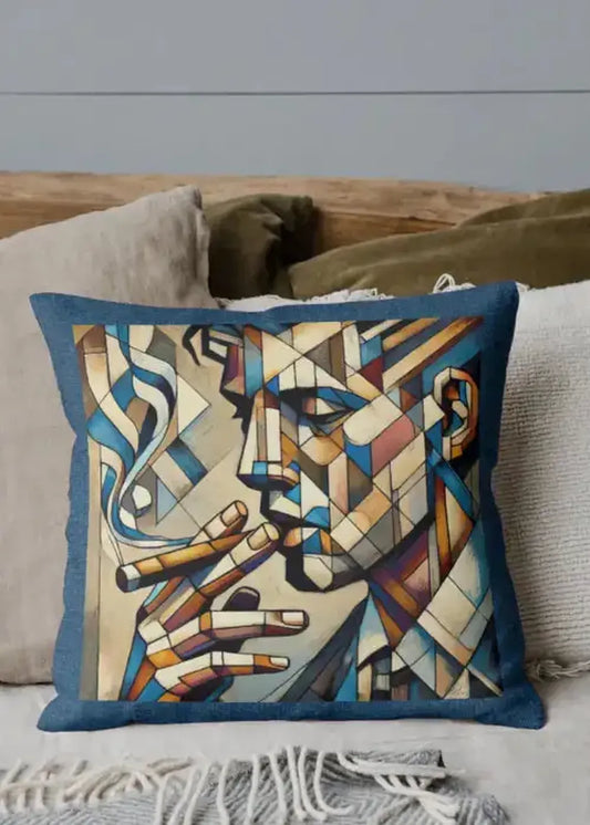 Decorative pillow inspired by Picasso painting - Cigar Smoking Abstract face print 