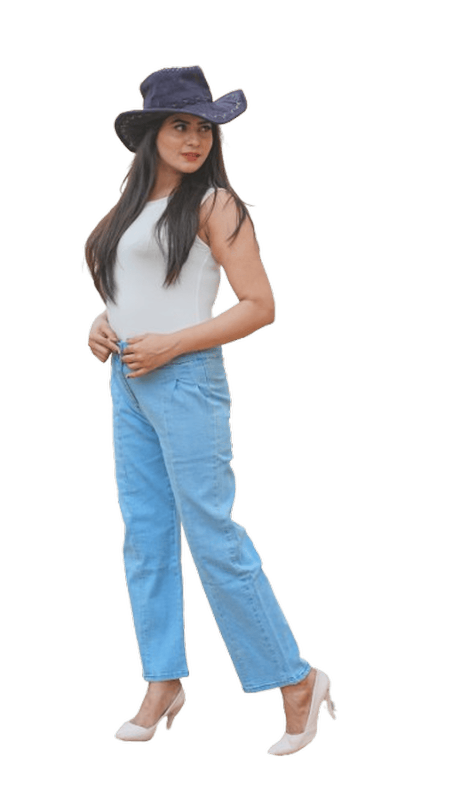 Retro Style Mid Blue Wide Bottom Jeans