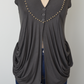 Grey beaded modified baby doll style knit top