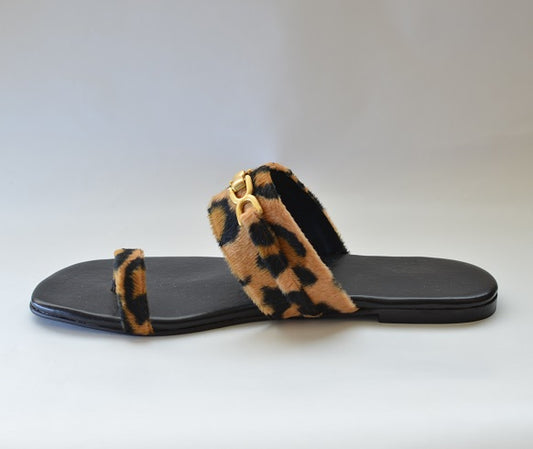 Leopard Printed Velvet Flip Flops