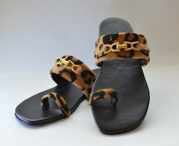 Leopard Printed Velvet Flip Flops