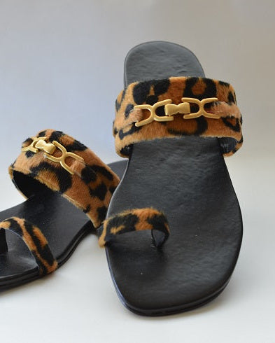 Leopard Printed Velvet Flip Flops