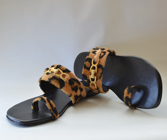 Leopard Printed Velvet Flip Flops