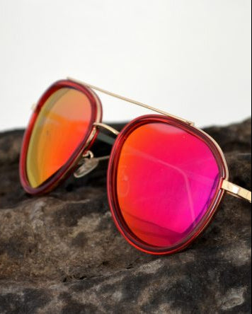 Unisex Aviator Sunglasses With Polarized Red Mirored Lens