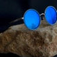 Round Frame Sunglasses With Blue Reflective Lens