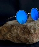 Round Frame Sunglasses With Blue Reflective Lens