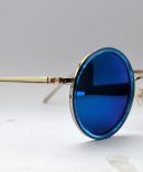 Round Frame Sunglasses With Blue Reflective Lens