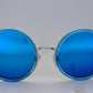 Round Frame Sunglasses With Blue Reflective Lens