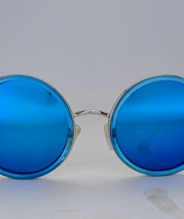 Round Frame Sunglasses With Blue Reflective Lens