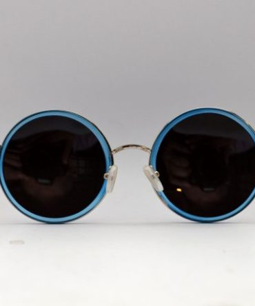 Round Frame Sunglasses With Blue Reflective Lens