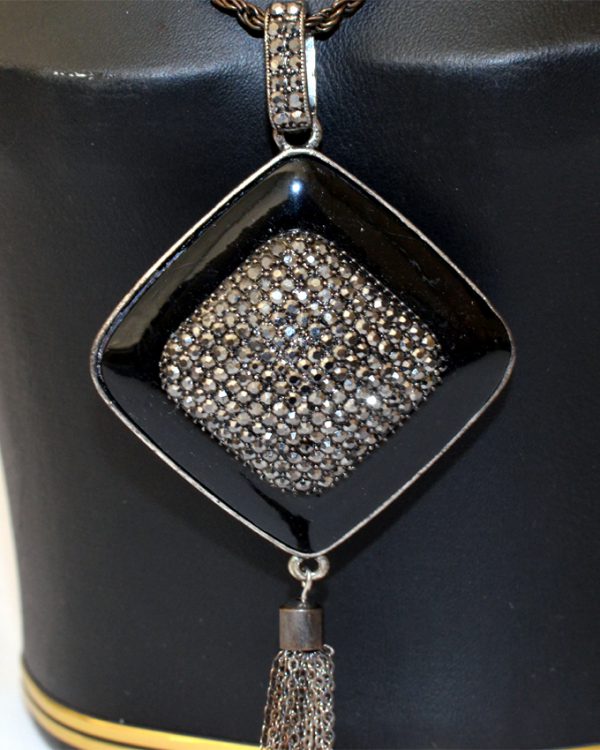 Crystal Encrusted Pendant With Enamel Border