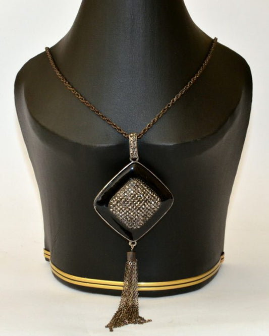 Crystal Encrusted Pendant With Enamel Border