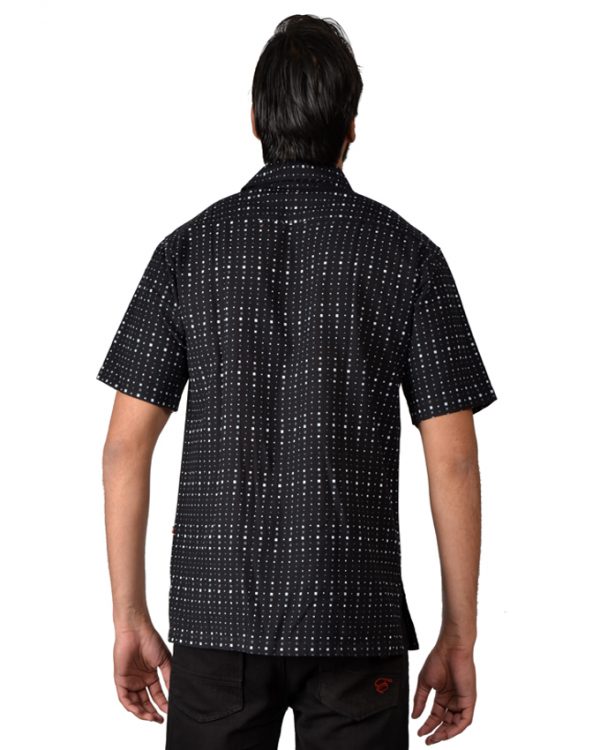 Polka Dot Short Sleeves Black Camp Shirt