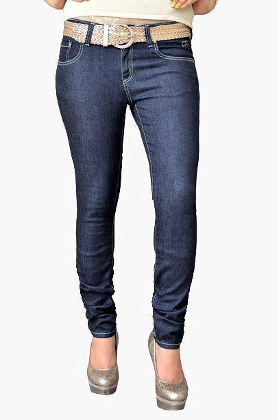 Dark Blue low rise Skinny Jeans with Gold stitching