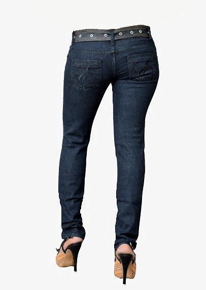 Midnight Blue mid rise Skinny Jeans with tonal stitching