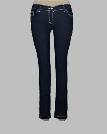Dark Blue mid rise skinny jeans with white stitching