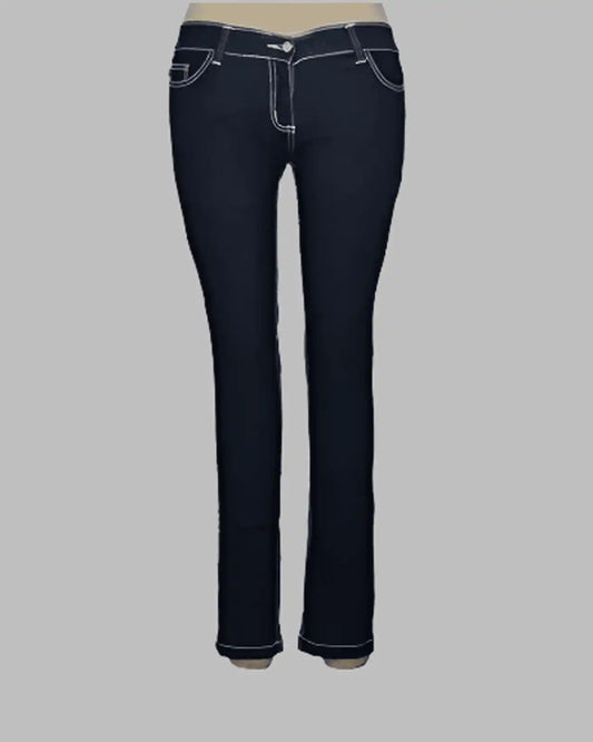 Dark Blue mid rise skinny jeans with white stitching