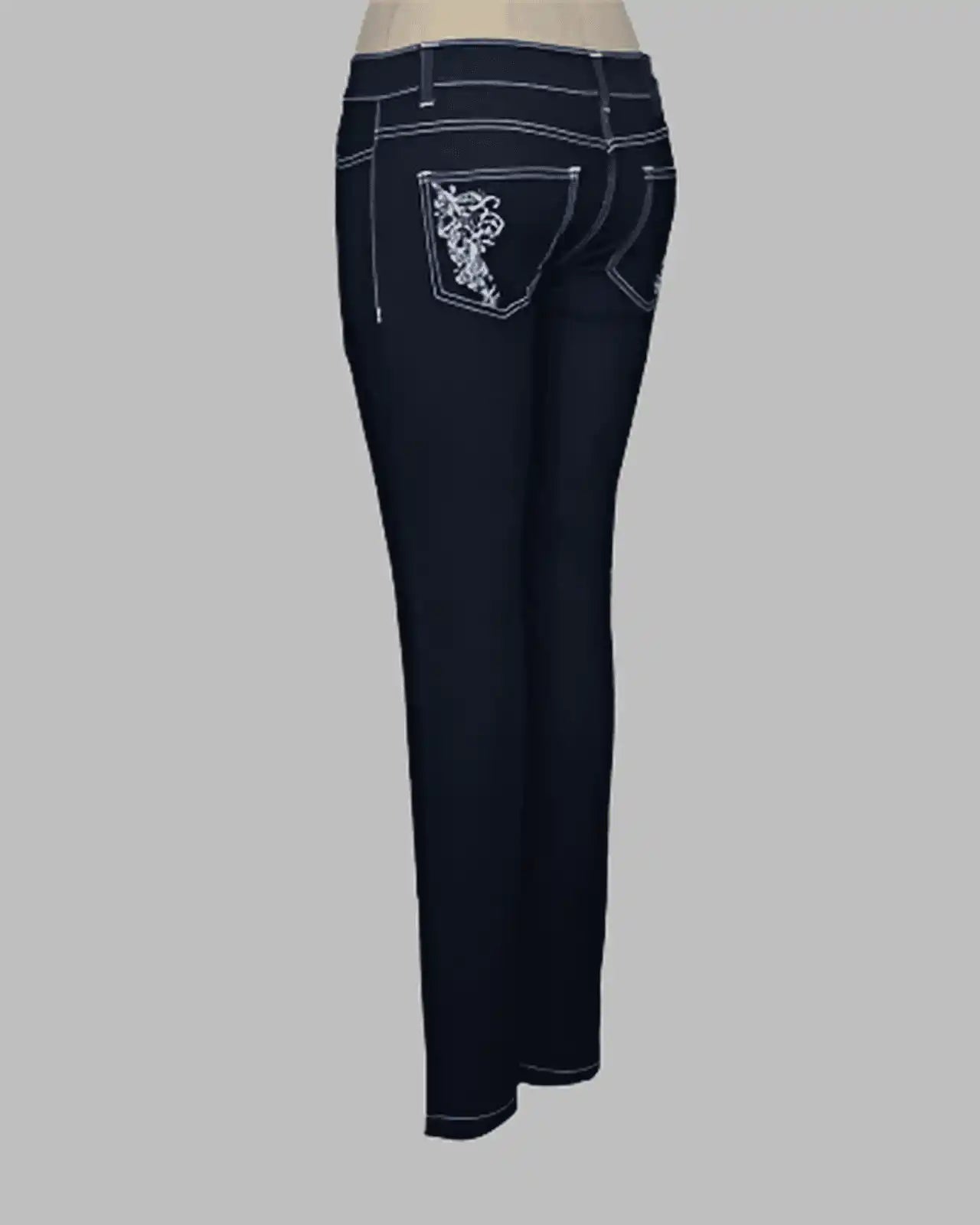 Dark Blue mid rise skinny jeans with white stitching