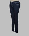 Dark blue jeans on a gray background