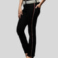 Black pants with a red stripe on a gray background