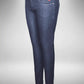 Dark wash low rise Skinny Jeans with tonal stitching, Crytal Button and Rivet