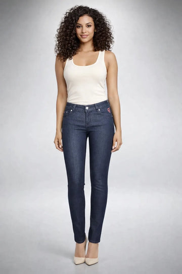 Dark wash low rise Skinny Jeans with tonal stitching