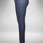 Blue jeans on a mannequin with a gray background