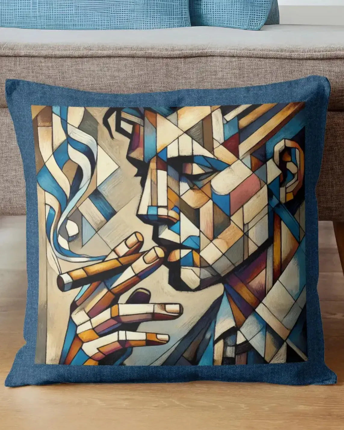 Cigar theme Denim Cushion Covers