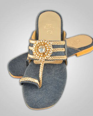 Denim slipper elegantly embellished with stones