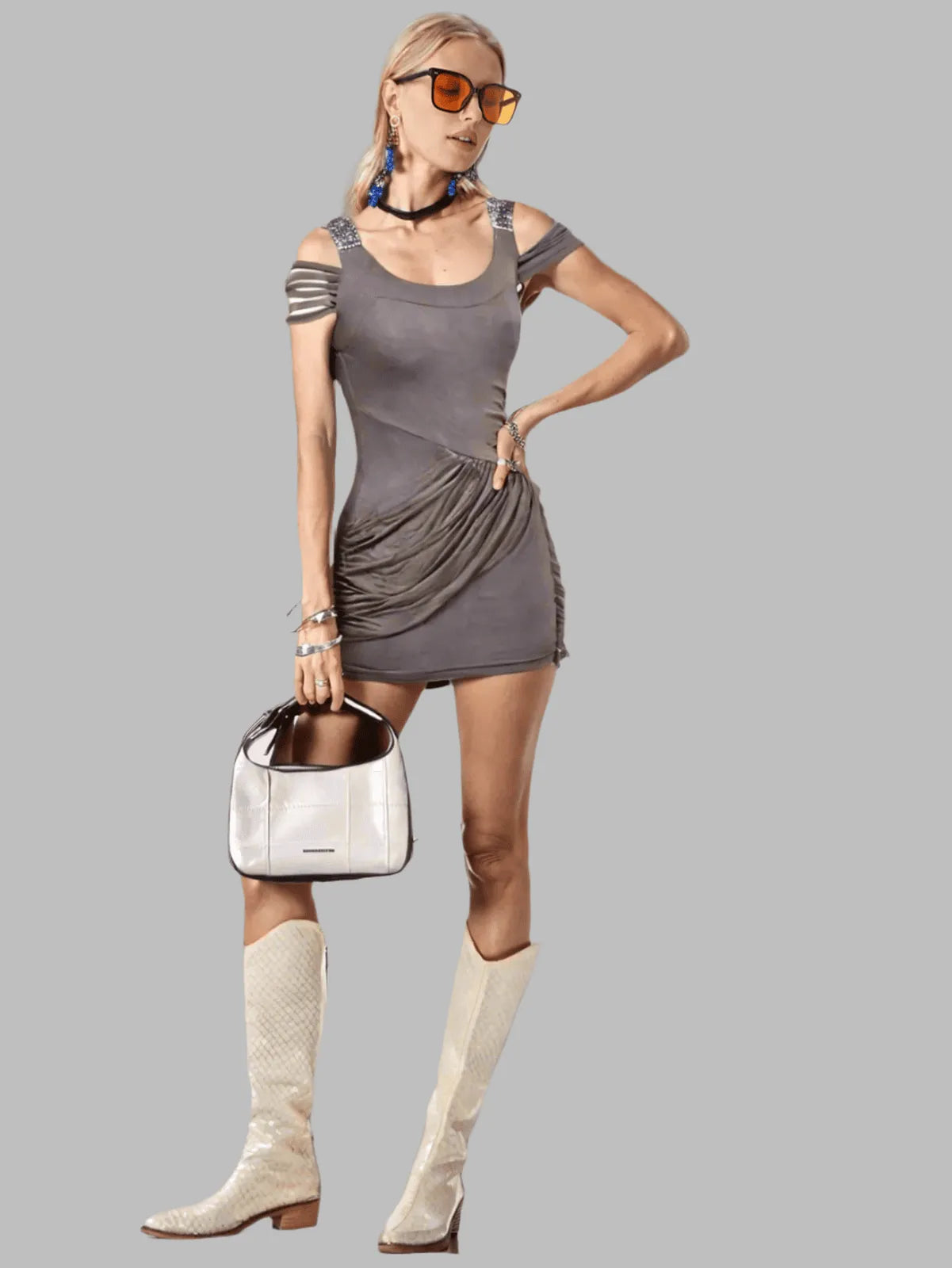 Diagonal Cut Drapped Knit Dress