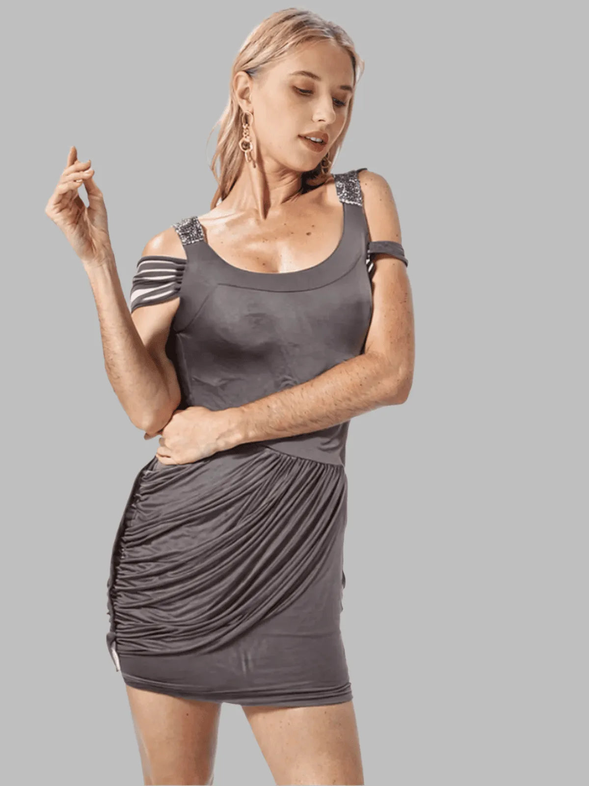 Diagonal Cut Drapped Knit Dress